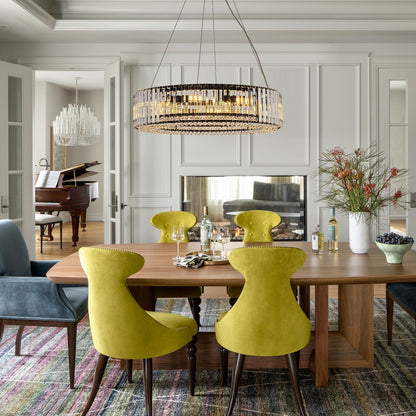 Lustre rond moderne en cristal OYIPRO 6/8/12 lumières en forme de tambour pour îlot de cuisine