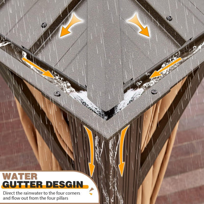 Tonnelle d'extérieur à toit rigide avec double toit en acier galvanisé et cadre en aluminium, pergola extérieure avec rideaux et filets haut de gamme