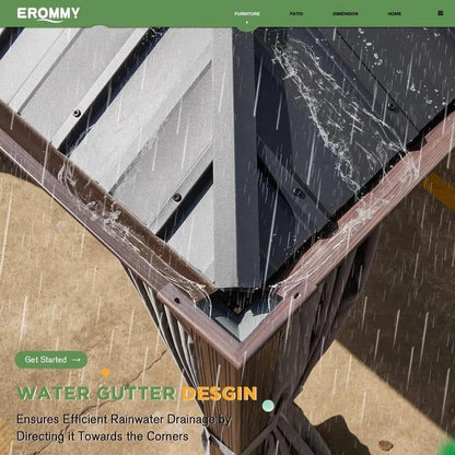 Tonnelle d'extérieur à toit rigide avec double toit en acier galvanisé et cadre en aluminium, pergola extérieure avec rideaux et filets haut de gamme