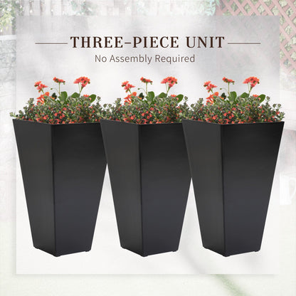 Lot de 3 grands pots de fleurs en plastique Outsunny 28 cm, pour l'intérieur et l'extérieur, pour l'entrée, la terrasse et la cour.