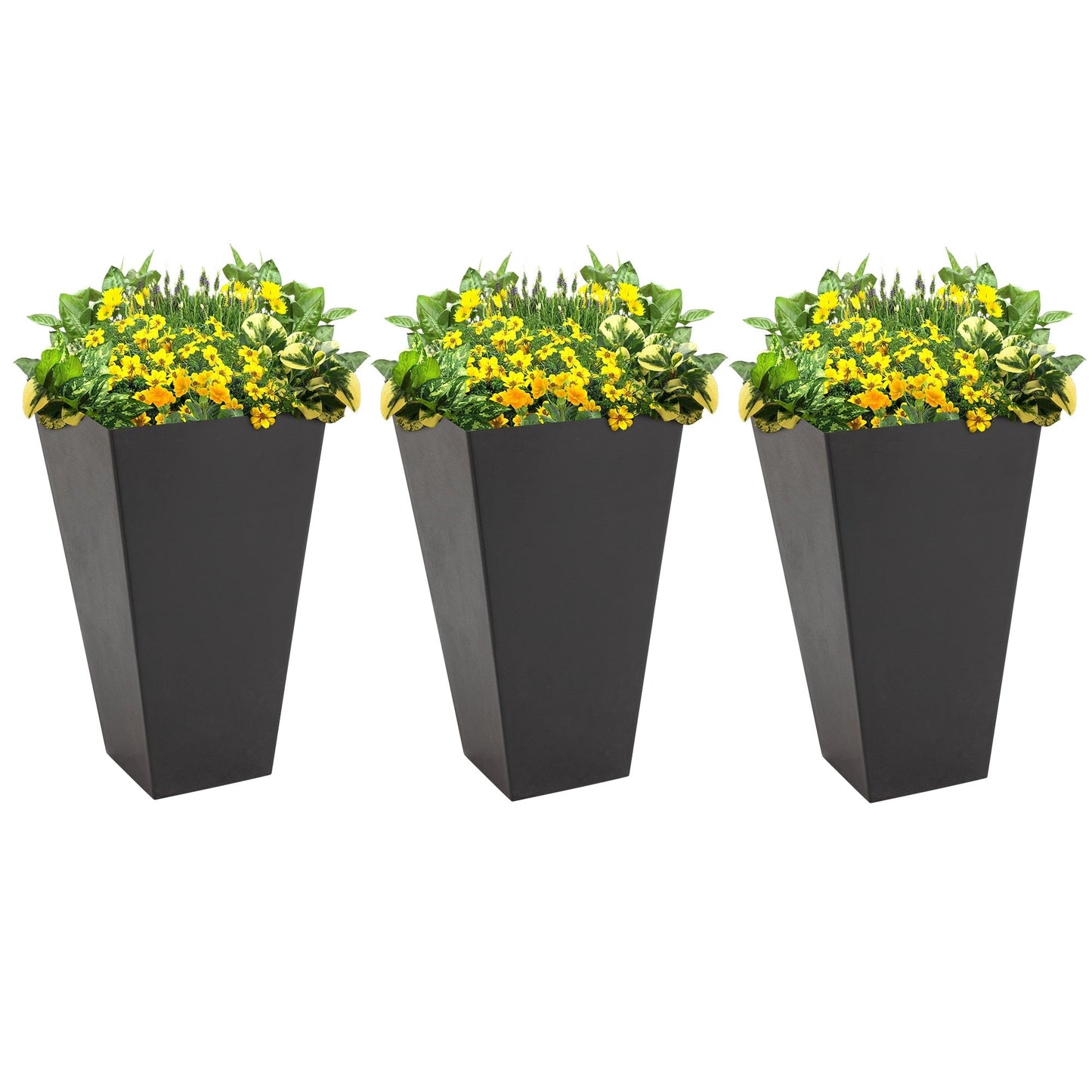 Lot de 3 grands pots de fleurs en plastique Outsunny 28 cm, pour l'intérieur et l'extérieur, pour l'entrée, la terrasse et la cour.
