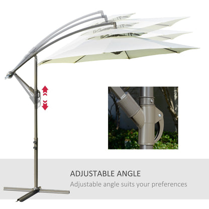 Outsunny 9' 2-Tier Cantilever Umbrella with Crank Handle, Cross Base and 8 Ribs, Garden Patio Offset Umbrella