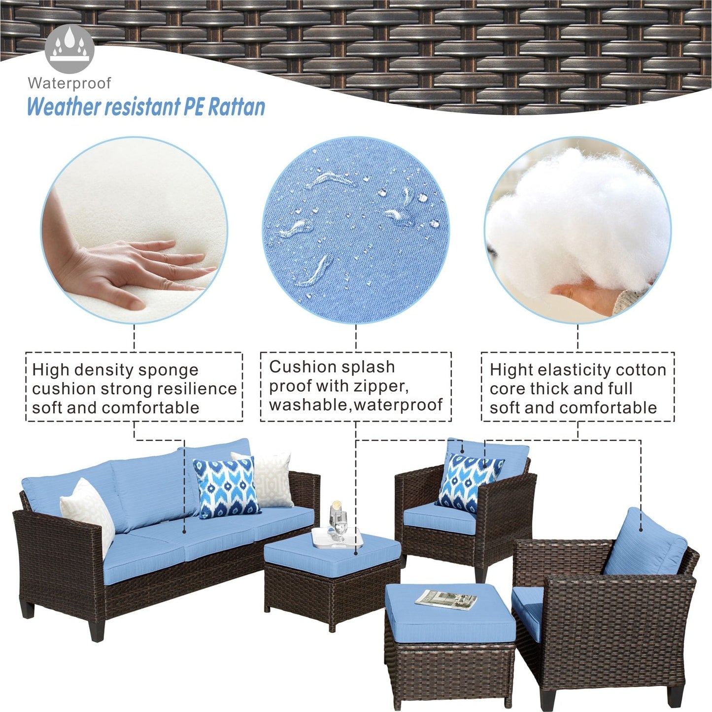 Ensemble de 5 sièges de jardin à dossier haut en osier OVIOS