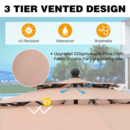 MAISON ARTS 10ft 3 Tiers Patio Outdoor Umbrella Matched with most Patio Table with Ventilation Auto-tilt and Crank Lift