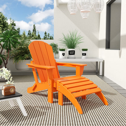 Chaise Adirondack pliable Polytrends Laguna en PEHD pour terrasse extérieure toutes saisons avec pouf (ensemble 2 pièces)