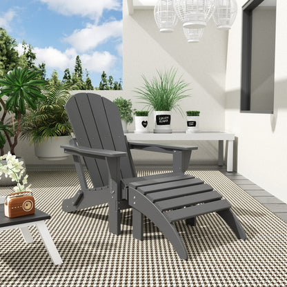 Chaise Adirondack pliable Polytrends Laguna en PEHD pour terrasse extérieure toutes saisons avec pouf (ensemble 2 pièces)