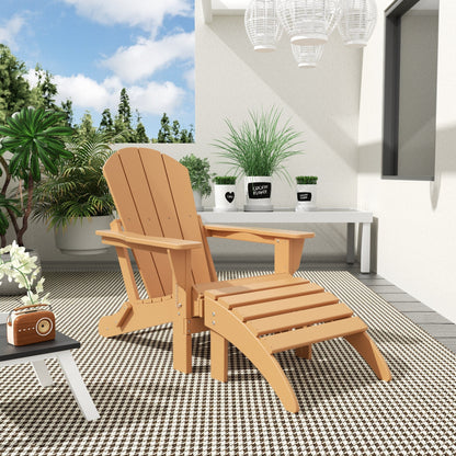 Chaise Adirondack pliable Polytrends Laguna en PEHD pour terrasse extérieure toutes saisons avec pouf (ensemble 2 pièces)