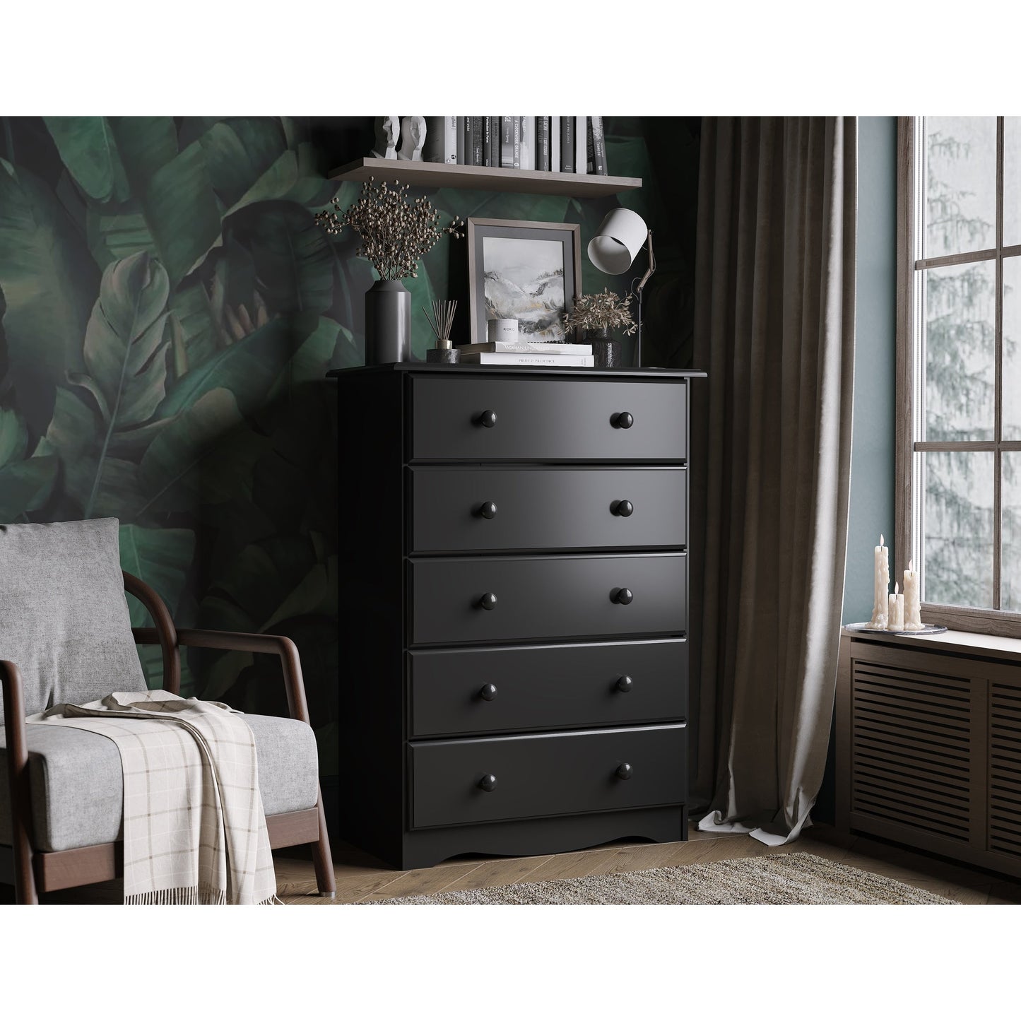 Commode 5 tiroirs 100 % bois massif avec boutons en métal ou en bois de Palace Imports