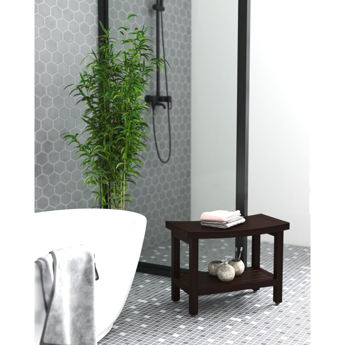 Banc de douche breveté en teck Sumba avec étagère