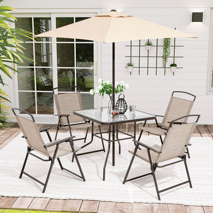 Ensemble de patio Pellebant 6 pièces avec table, parasol et 4 chaises pliantes - 22,4 L x 26,8 P x 34,4 H
