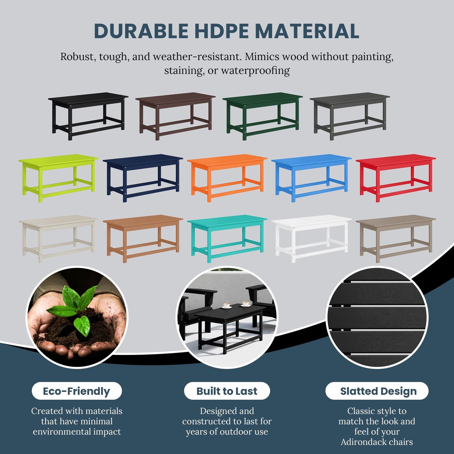 Polytrends Laguna Hdpe All Weather Outdoor Patio Rectangular Coffee Table