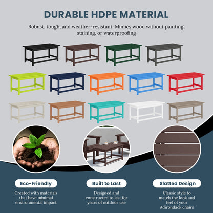 Polytrends Laguna Hdpe All Weather Outdoor Patio Rectangular Coffee Table