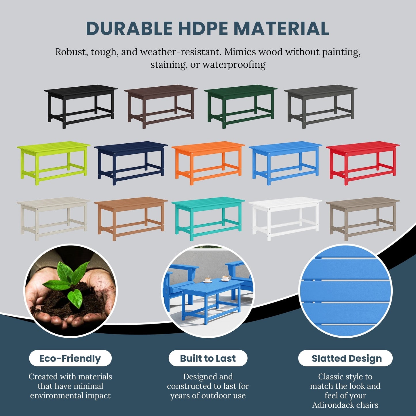 Polytrends Laguna Hdpe All Weather Outdoor Patio Rectangular Coffee Table