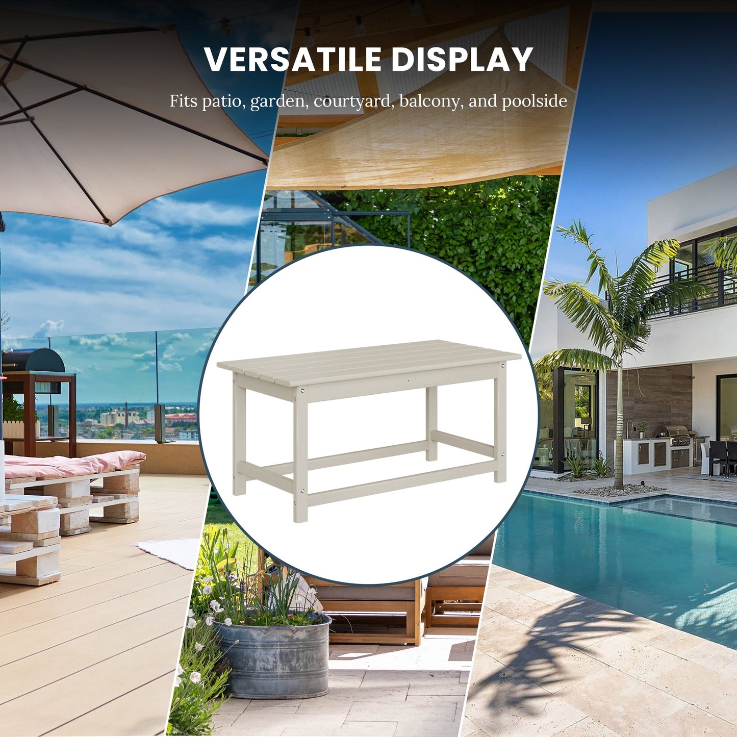 Polytrends Laguna Hdpe All Weather Outdoor Patio Rectangular Coffee Table