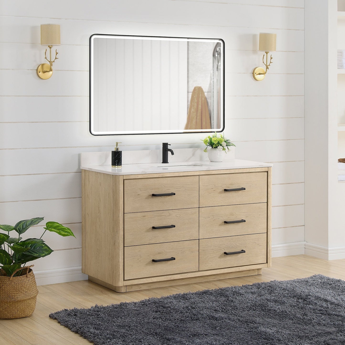 Meuble-lavabo Porto avec dessus en quartz blanc sans miroir