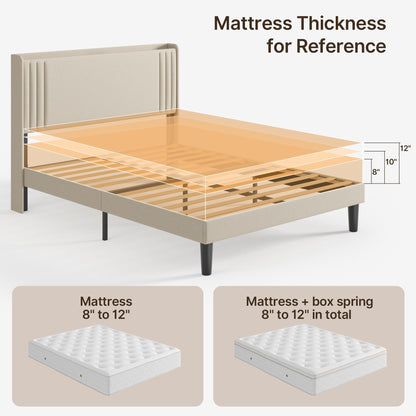 Lit Queen/Full rembourré à canaux verticaux avec tête de lit à oreilles