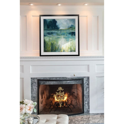 Reflections Edge -Custom Framed Print - blue, white, grey, yellow, green, silver, gold