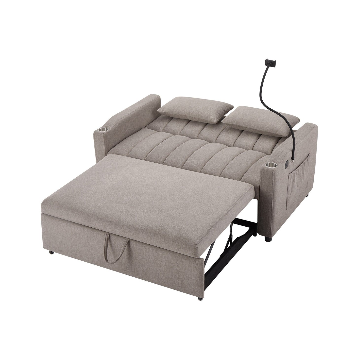 Canapé-lit convertible Roomfitters avec ports USB, poches latérales, porte-gobelets et support de téléphone pivotant pour le salon