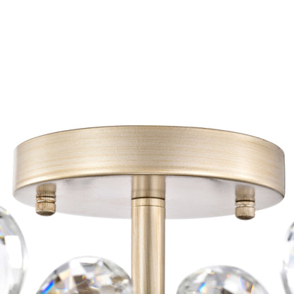 Plafonnier Rosa à 6 lumières en cristal argenté brossé, motif fleur de champagne - 45 cm de diamètre x 22 cm de hauteur