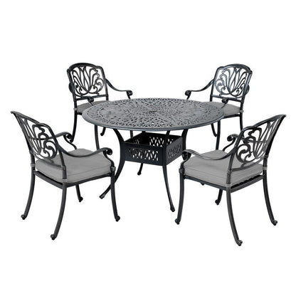 Ensemble de salle à manger rond Saratoga 5 pièces en aluminium avec coussins Sunbrella - Meilleur mobilier d'extérieur