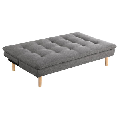 Canapé-lit convertible Siana, tissu gris capitonné, bois brun, 183 cm