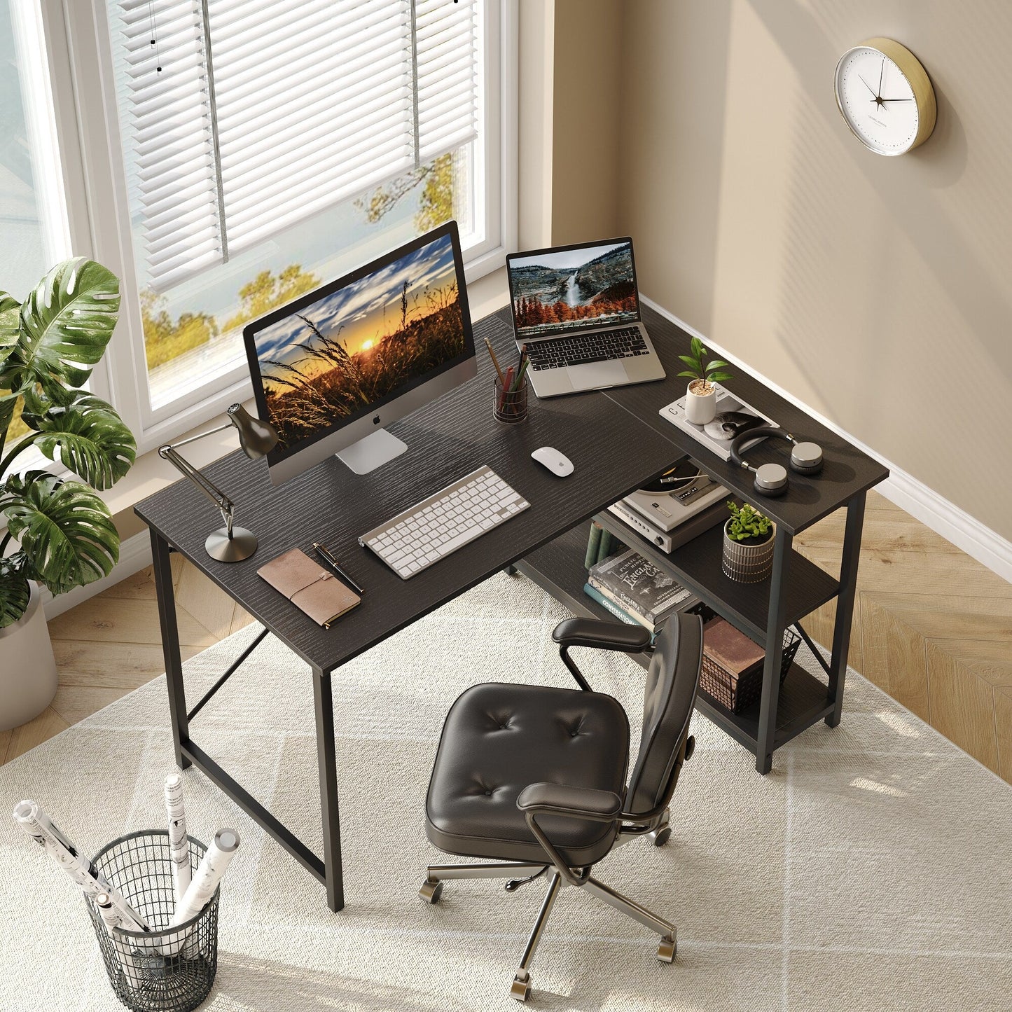 Petit bureau en L avec étagères de rangement Bureau d'ordinateur d'angle