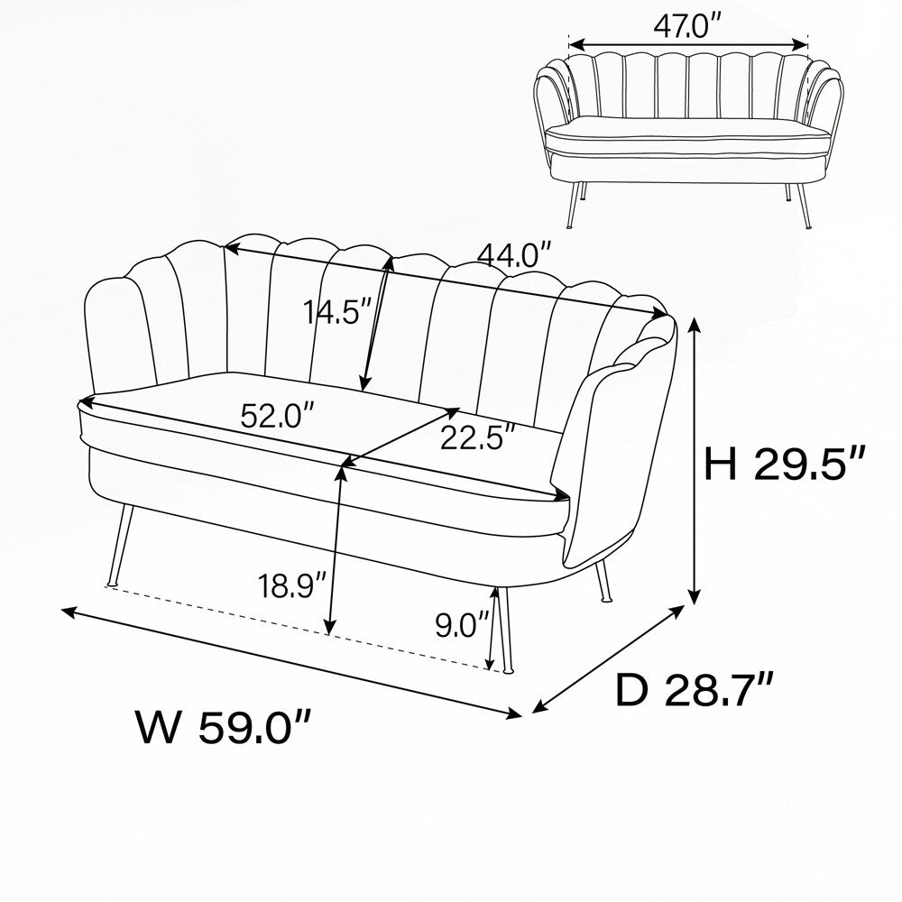 Petit canapé deux places Mini Room avec pieds en métal doré - 2 places