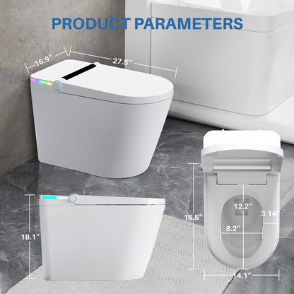 Toilettes intelligentes, toilettes bidet monobloc pour salles de bains, toilettes allongées modernes avec eau chaude, double chasse d'eau automatique, fonctionnement par capteur de pied