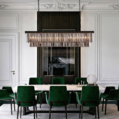 Lustre contemporain en cristal gris fumé et noir de 47 po, luminaire suspendu linéaire à deux niveaux pour îlot de cuisine et salle à manger