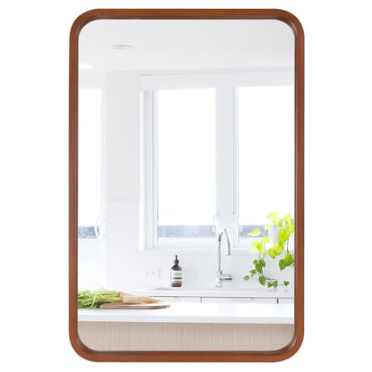 Round Corner Rectangle Farm Wall Mirror with Solid Wood Frame