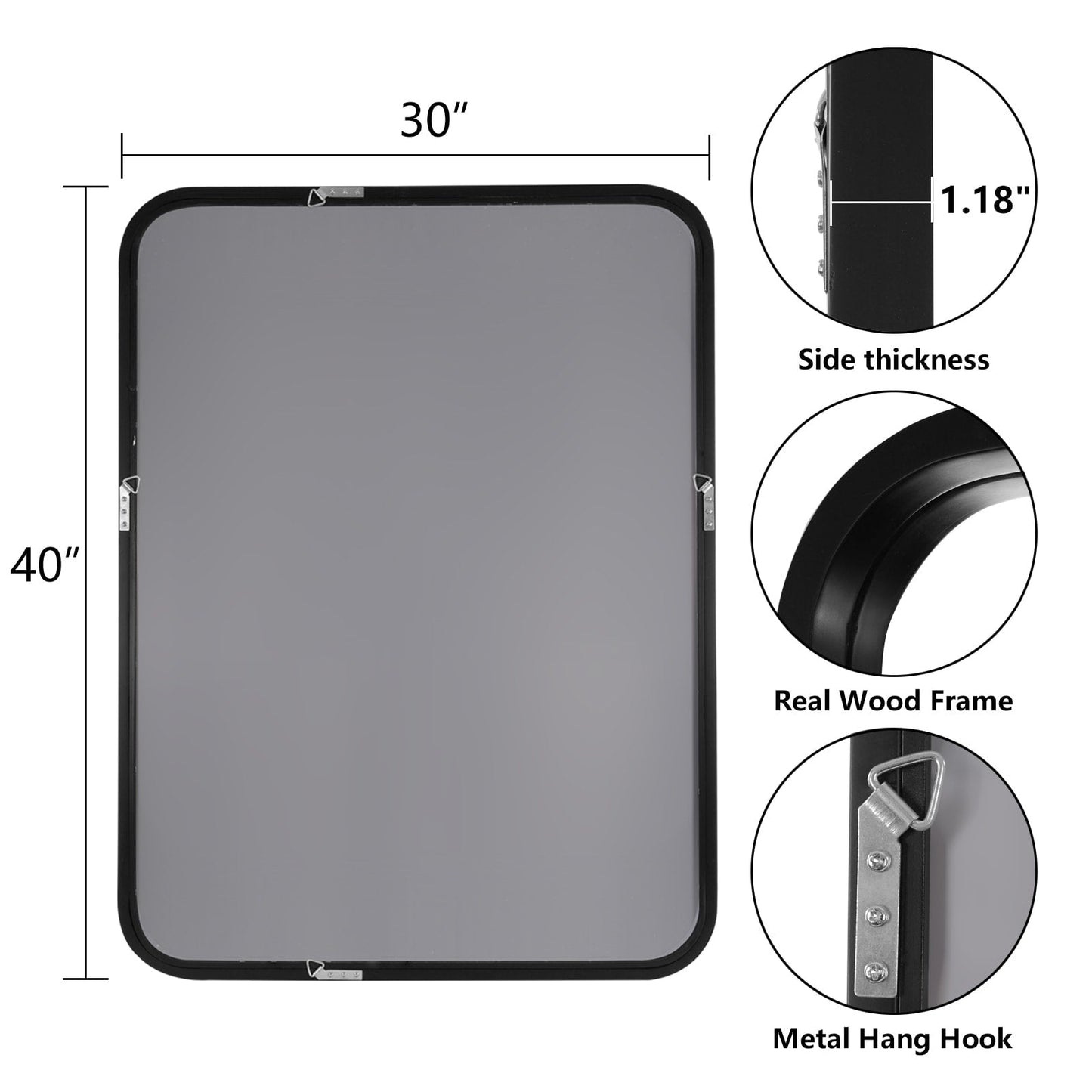 Round Corner Rectangle Farm Wall Mirror with Solid Wood Frame