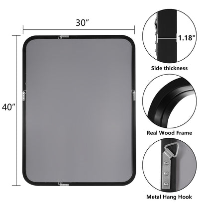 Round Corner Rectangle Farm Wall Mirror with Solid Wood Frame