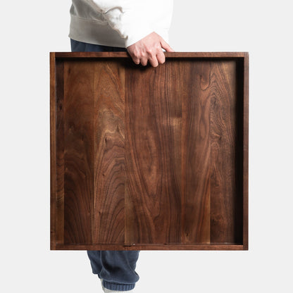 KINWELL Square Black Walnut Wood Serving Tray Ottoman Tray with Handles