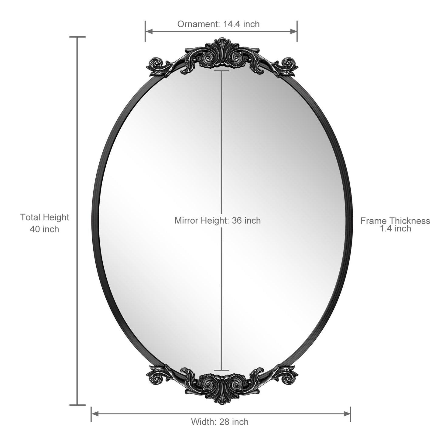 Oval Vintage Ornate Baroque Wall Mirror