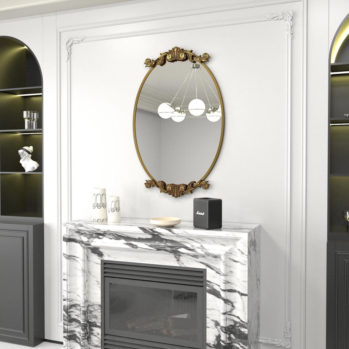 Oval Vintage Ornate Baroque Wall Mirror