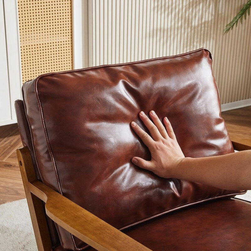 Fauteuil d'appoint rembourré en lin mélangé avec pieds en bois et un coussin beige