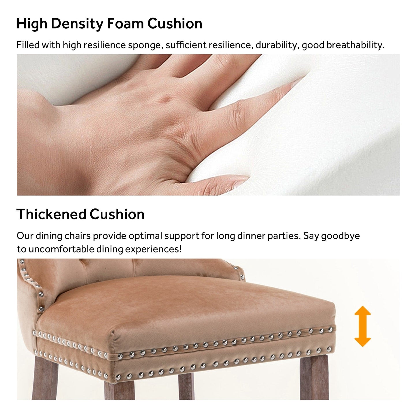 Chaise de salle à manger capitonnée en velours avec pieds en bois massif, lot de 6