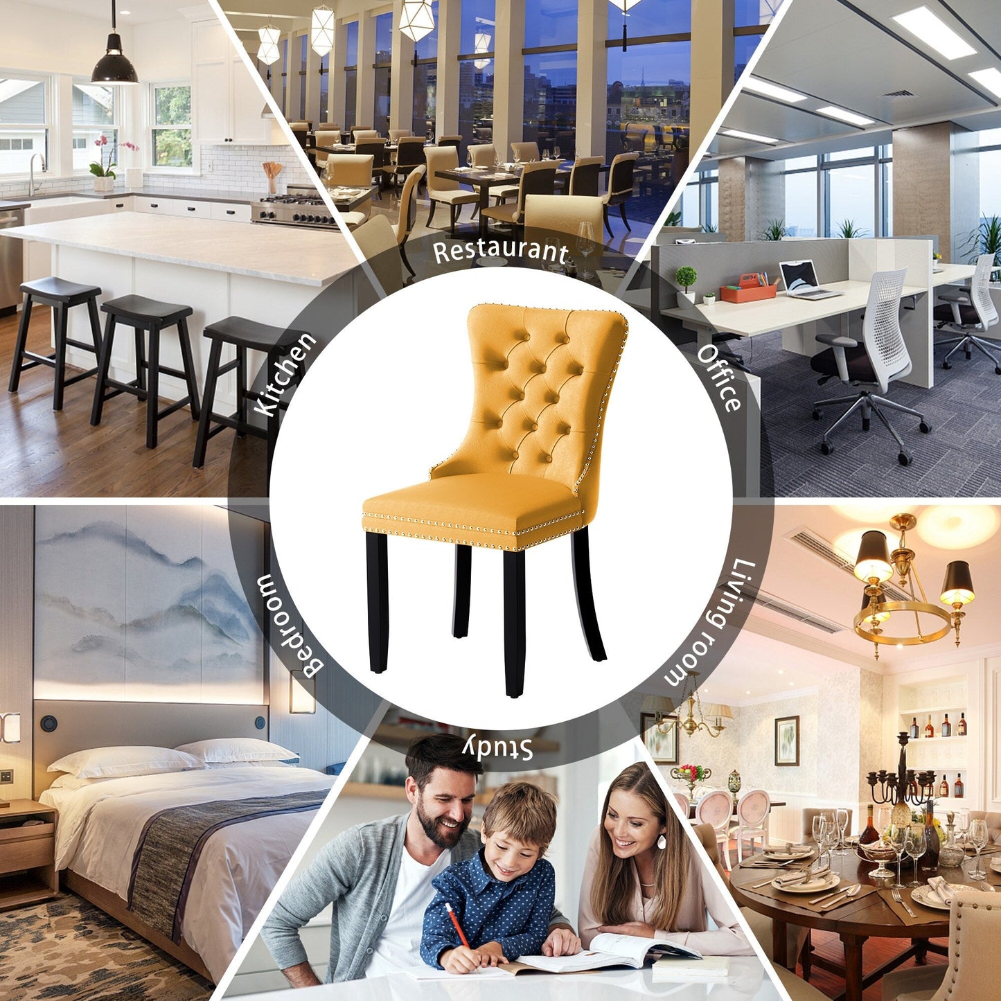 Chaise de salle à manger capitonnée en velours avec pieds en bois massif, lot de 6