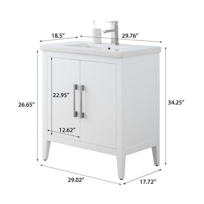 Meuble-lavabo simple Vanity Art 20, 24 ou 30 avec dessus en céramique
