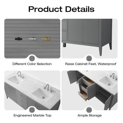 Meuble-lavabo double vasque Vanity Art 72 avec plateau en marbre reconstitué