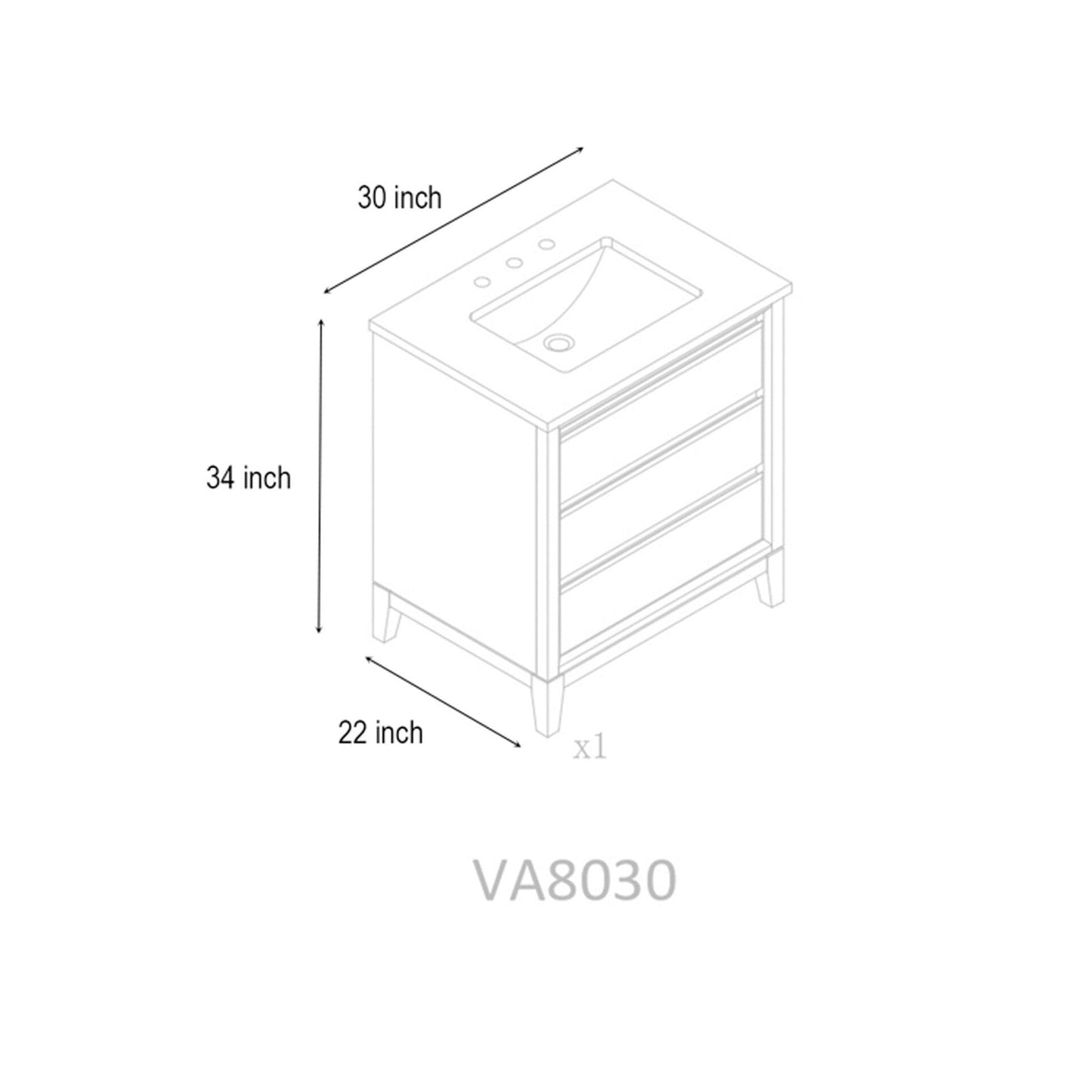 Meuble-lavabo de salle de bain Vanity Art avec lavabo en céramique et plateau en marbre reconstitué