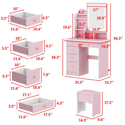 Ensemble de coiffeuse avec miroir et lampe, coiffeuse de maquillage avec tabouret