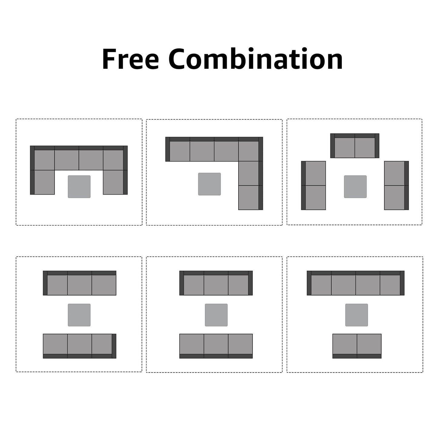 Ensemble de canapés d'extérieur sectionnels rembourrés en osier et acier, 7 pièces