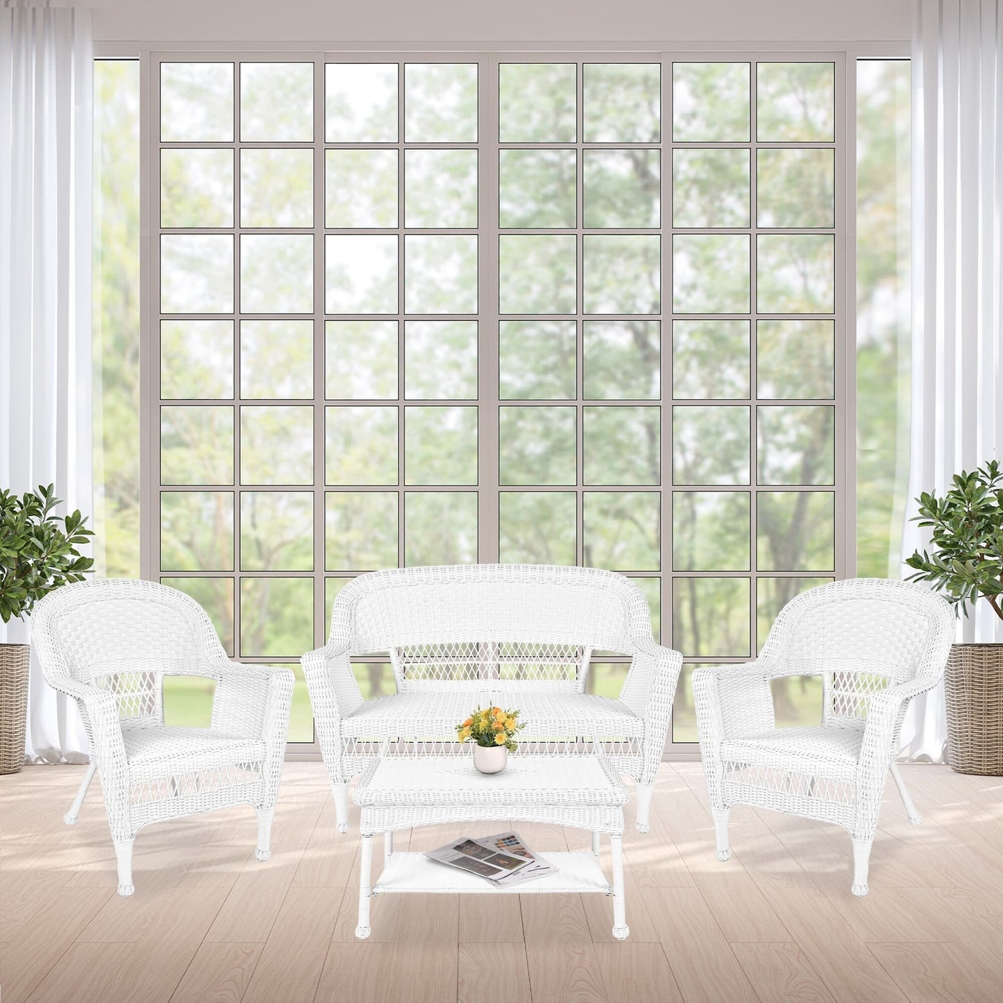 Ensemble de conversation 4 pièces pour patio en osier