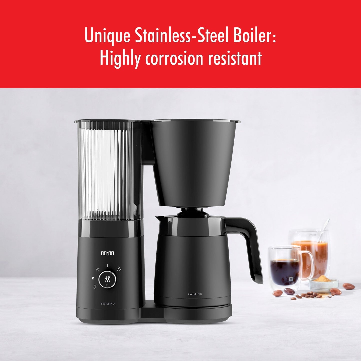 Cafetière filtre ZWILLING Enfinigy avec carafe isotherme 10 tasses, récompensée par le SCA Golden Cup Standard - 2,5 pintes