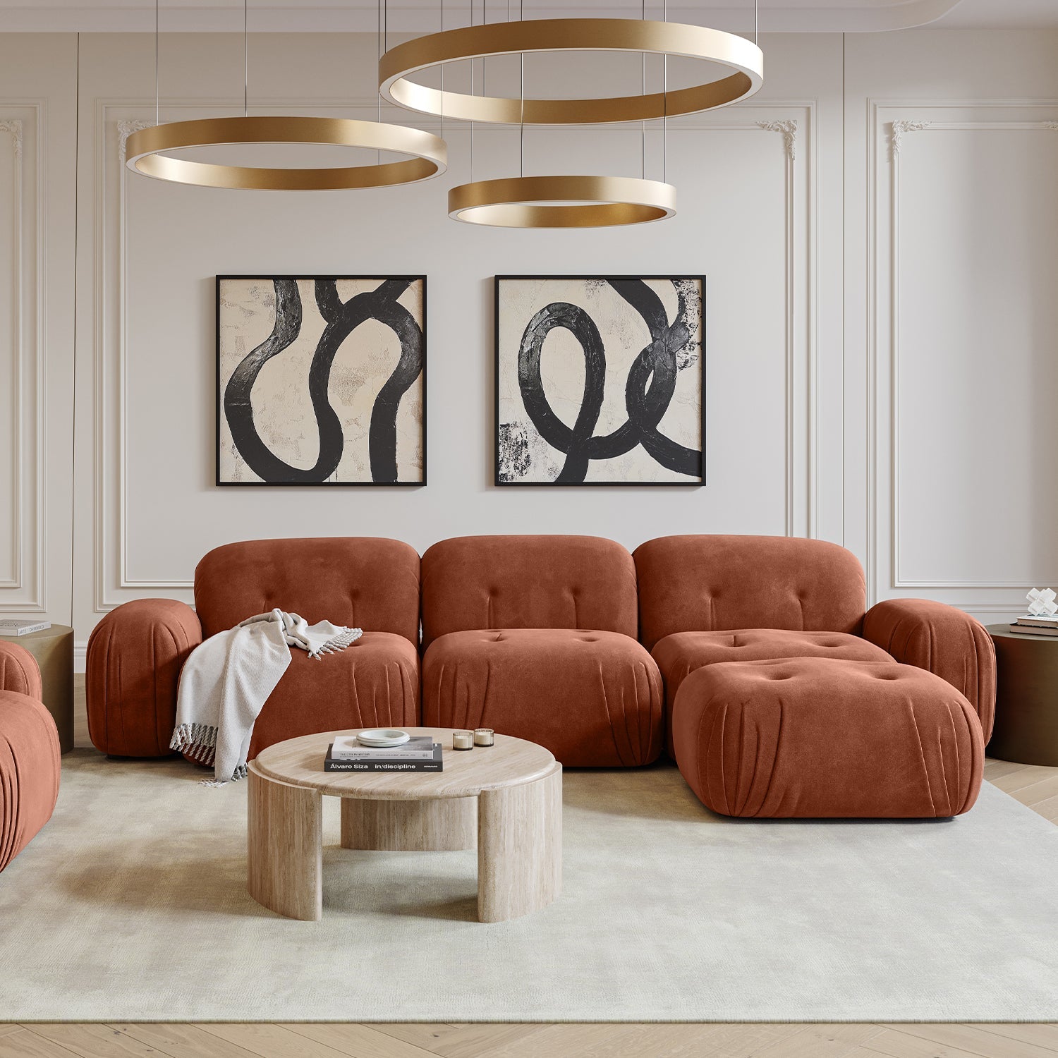 Canapé sectionnel Rune en velours terracotta